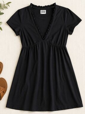 Converse One Star Black Cotton Ruffle Neck Dress Women's Size Medium